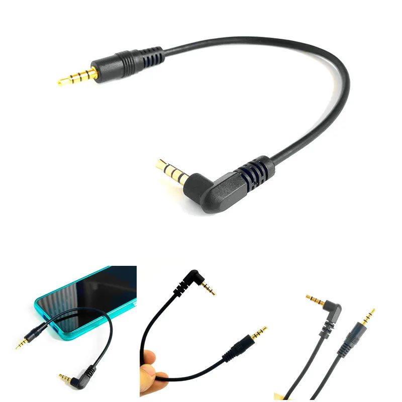 20CM 90 Degree Right Angle 4 Pole TRRS 3.5mm Aux Audio Short Cable Extender Adapter M/F 3.5mm for PC OR Mic-earphone