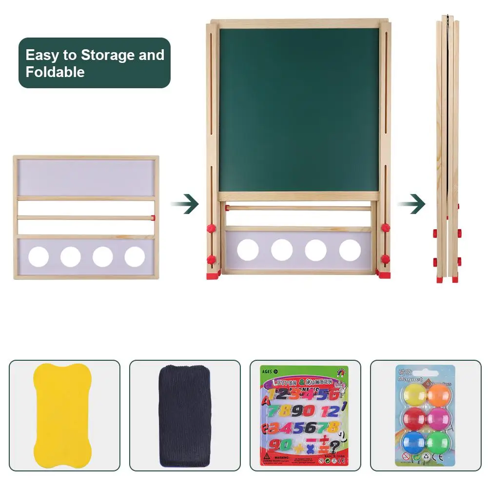 

All In One Wooden Children Art Easel with Magnetic Snap Eraser Set