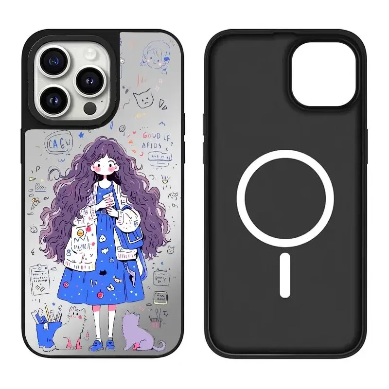 Curly Haired Girl iPhone 11 12 13 14 15 16 Pro Max Mirror Surface MagSafe Case Cover Shell