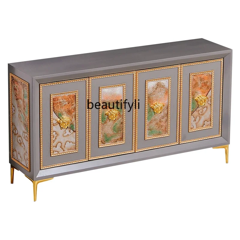 

C Light Luxury French Vintage Style Gray Art Home Dining Cabinet Hallway Storage Cabinet Shoe Cabinet