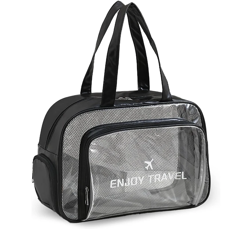 

Transparent Beach Toiletry Bag For Women Waterproof Large Capacity 14 Inch PVC Travel Cosmetic Organizer Tote Bag with Metal Zip
