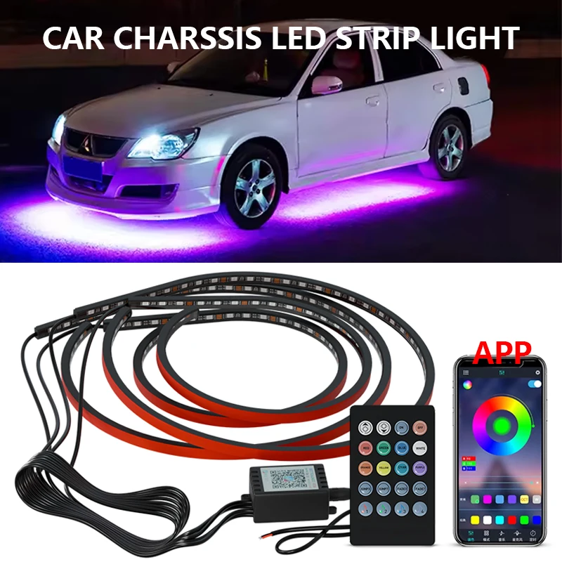 Car Flexible Underglow Strip Light LED Underbody Chassis Light APP Remote Control RGB Neon Auto Atmosphere Decoration Lamp