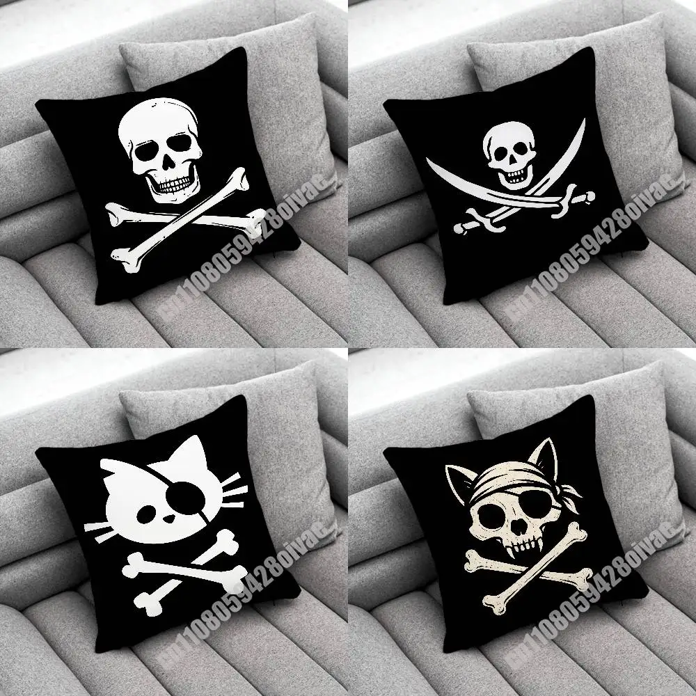 

Fish Cat Skull Pirate Jack Rackham Jolly Roger Throw Pillow Case For Decoration 40cm 45x45cm Square Bedroom Pillowcase Cover