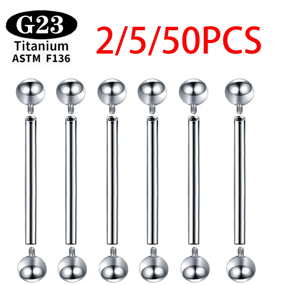 Grado de implante titanio ASTM F136 hilo interno barras rectas anillo para lengua pendientes Piercing joyería barra 2/5/50 unids/lote