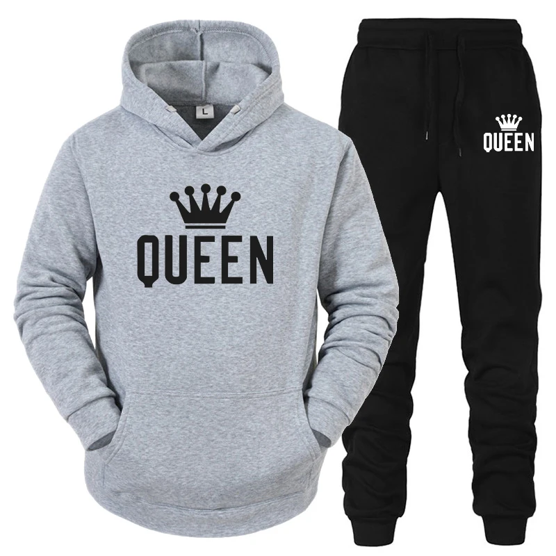 2024 Hot Sale Couple Fashion Tracksuit King Queen Hoodies and Sweatpants High Quality Men Women Daily Casual Sports Jogging Suit