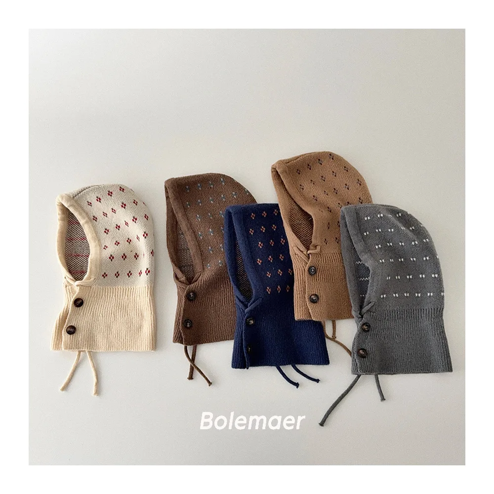 

2025 цельная детская вязаная шапка с шарфом, осенне-зимняя детская вязаная шапка, теплая шаль, защитные шапки