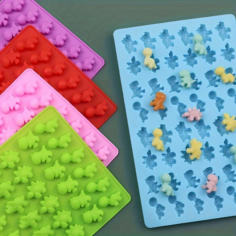 48-Pieces Silicone Dinosaur Fondant and Chocolate Mold Set with Dropper - Baking and Pudding Mold Kit for Creative Desserts