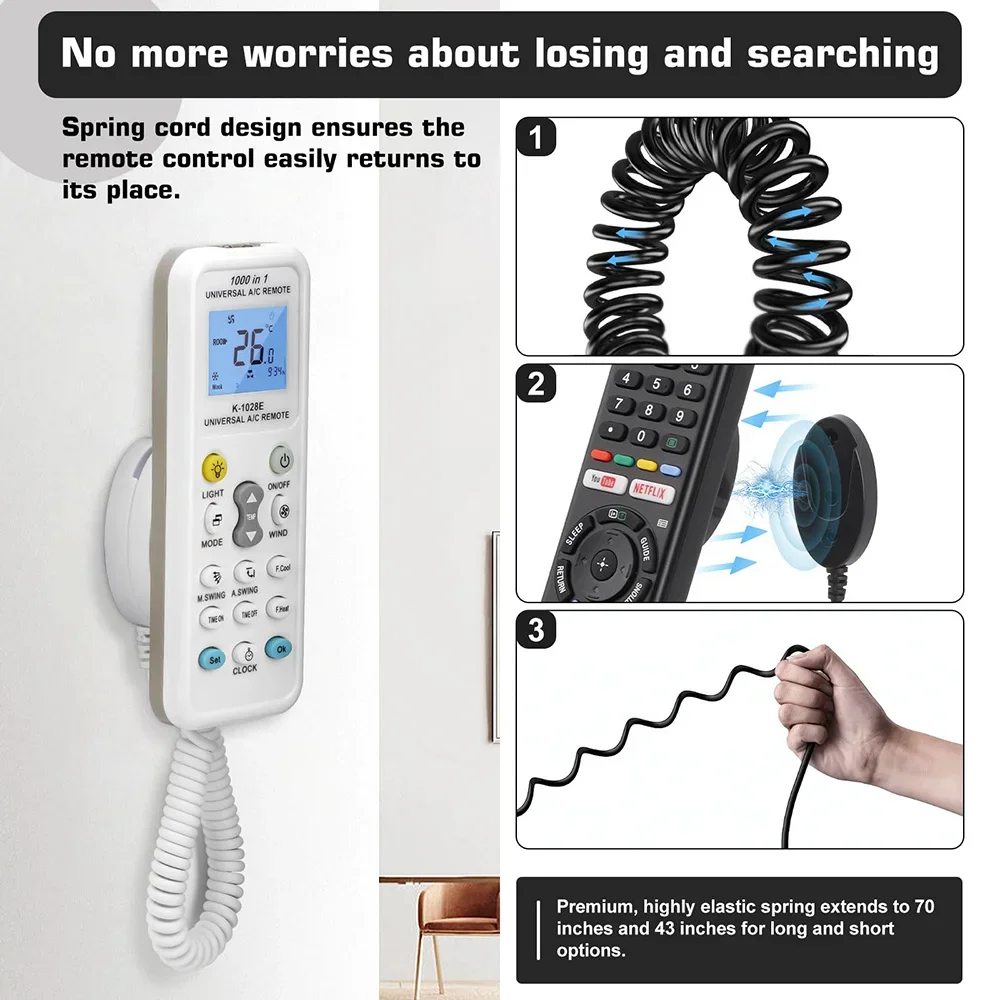 Retractable Spring Remote Control Tether Remote Stand Anti Lost Rope Security Cable Adhesive Hook Wire For Home Hotel Restaurant