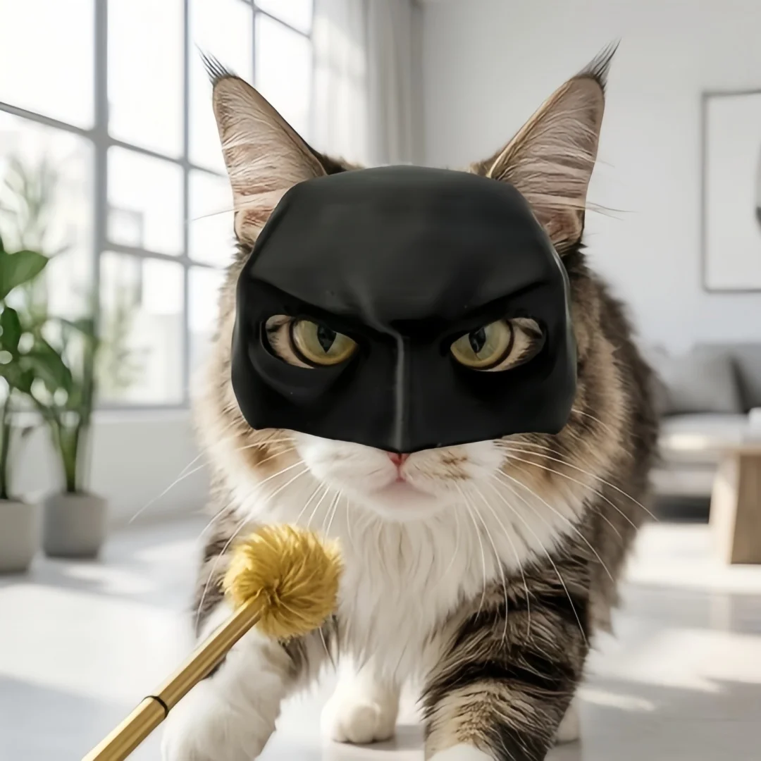 2-teilige Katzen-Avenger-Maske, schwarze Fledermaus-Halloween-Cosplay-Maske, lustige Plastik-Katzen-Party-Kopfbedeckung, Spielzeug, Foto-Requisiten, Haustier-Zubehör – Detail 5