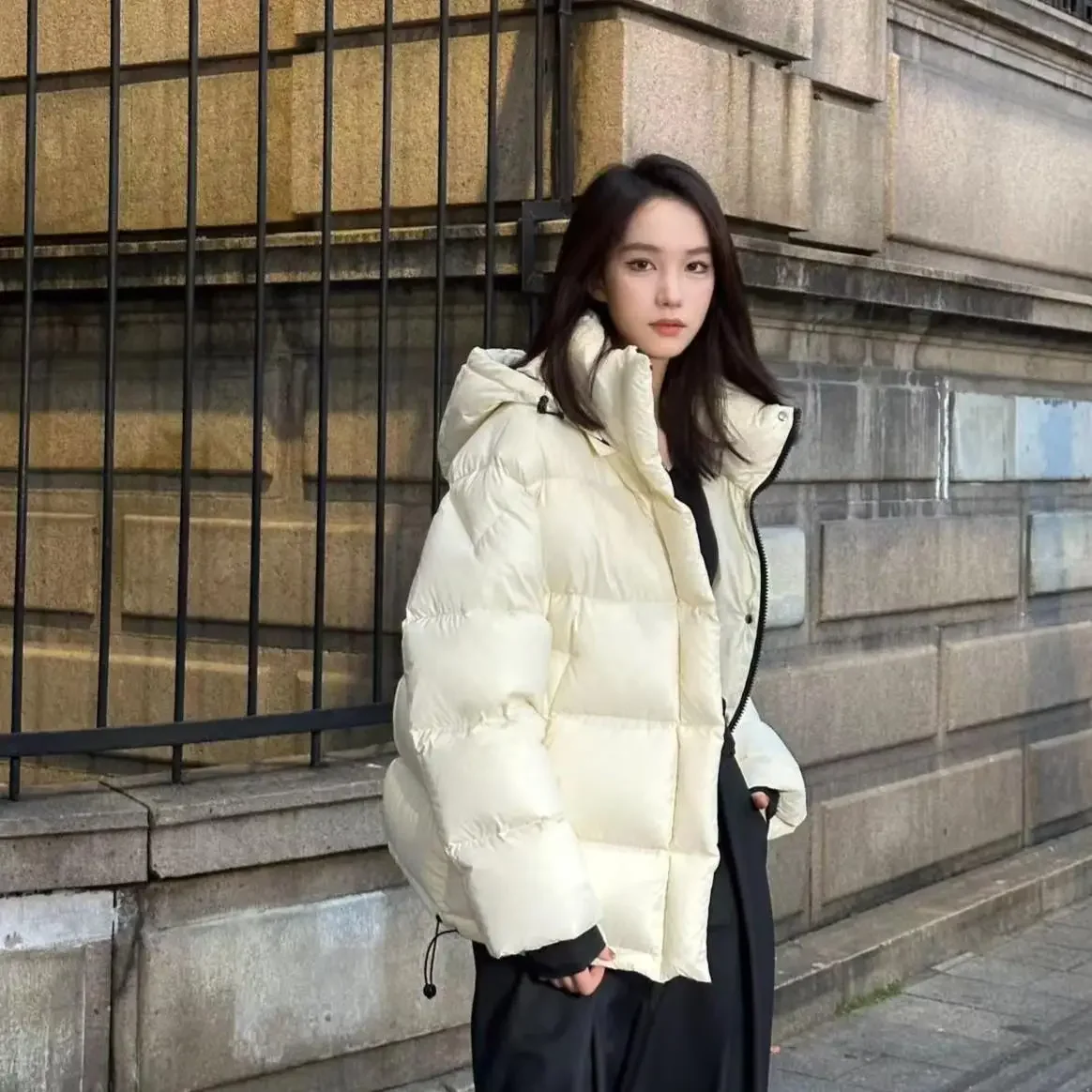 Chaqueta de plumón para mujer, chaqueta con capucha a prueba de viento, holgada y cálida, plumón de pato blanco, para ir al trabajo, invierno, 2025