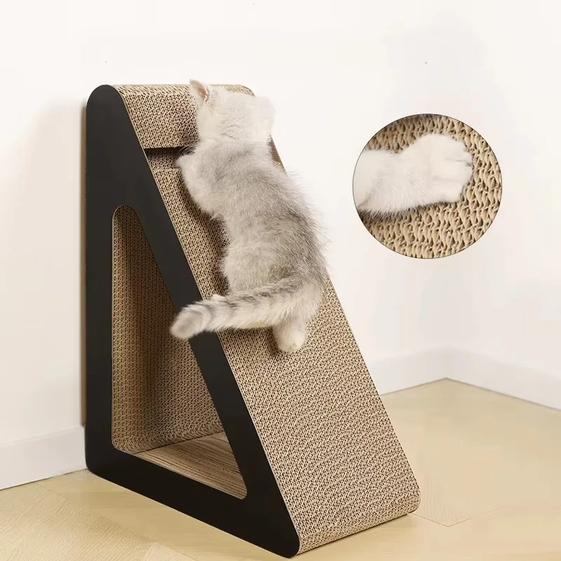 2 in 1 Cat Scratcher Cardboard Small Solid Triangles Cat Scratching Board with Ball Wear-resistant Cats Toy Pet Climbing Frame