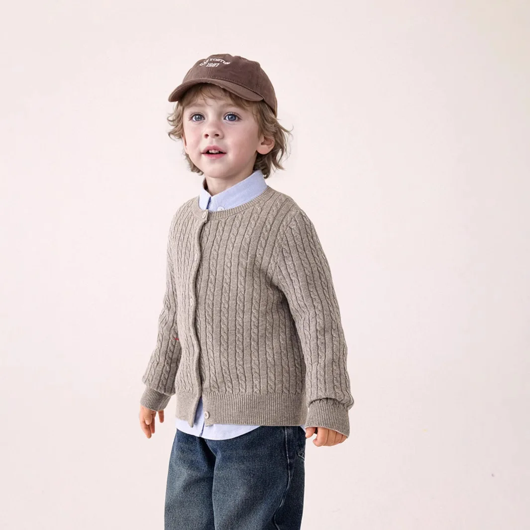 

Осенний свитер для маленьких мальчиков 2024, повседневный кардиган с круглым воротником для маленьких мальчиков, однотонная детская верхняя одежда для мальчиков, пальто с открытой строчкой