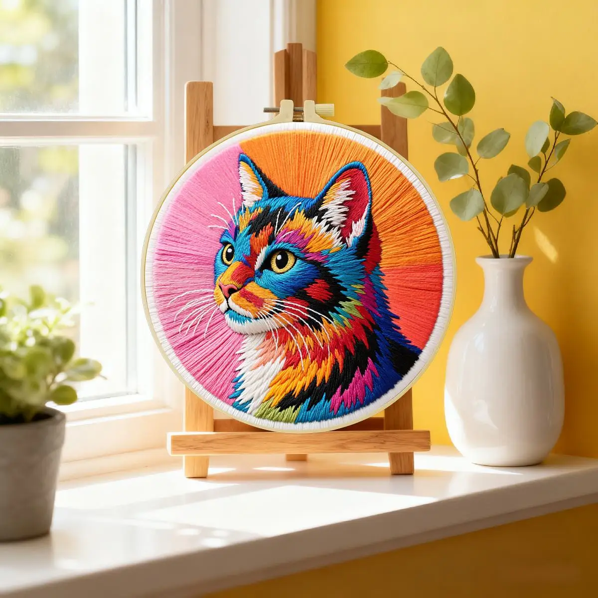 1 Stück 20X20CM/15X15CM 7,87/6,3 Zoll Tier - Katze Stickerei Starter-Kit DIY-Kit DIY-Stickerei-Set Handarbeiten Malerei – Detail 1