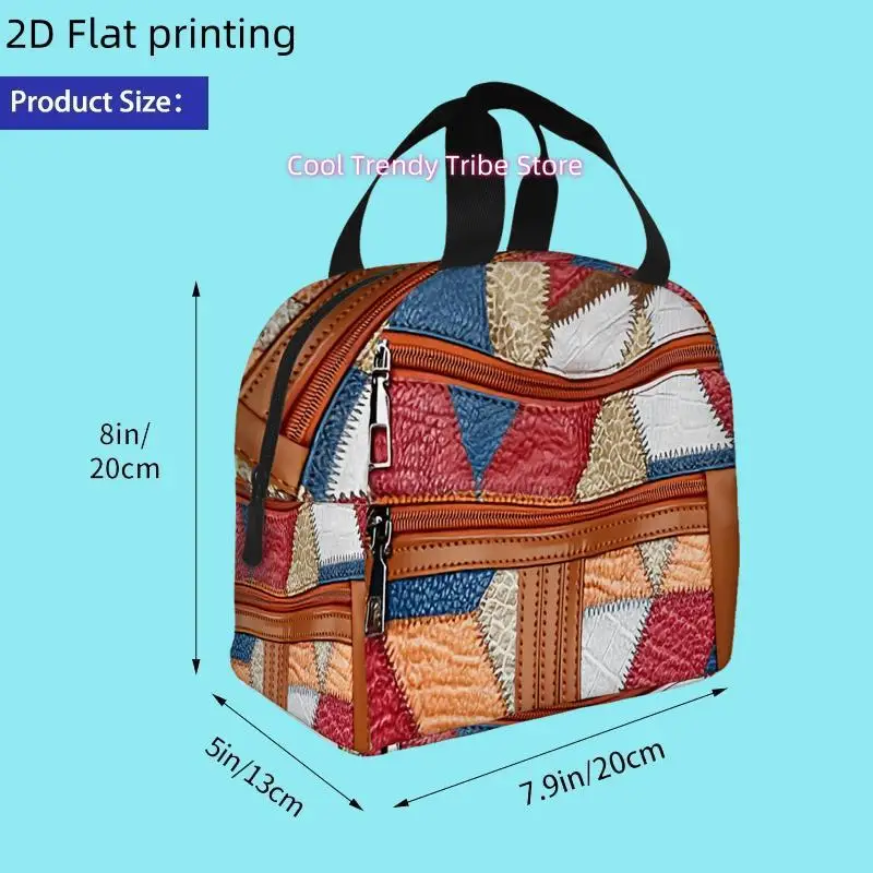 1pc, Colorful Patchwork Bag with Zippers and Stitching Details. Printed Insulated Cooler Bag - Reusable Portable Hot Cold Bag fo