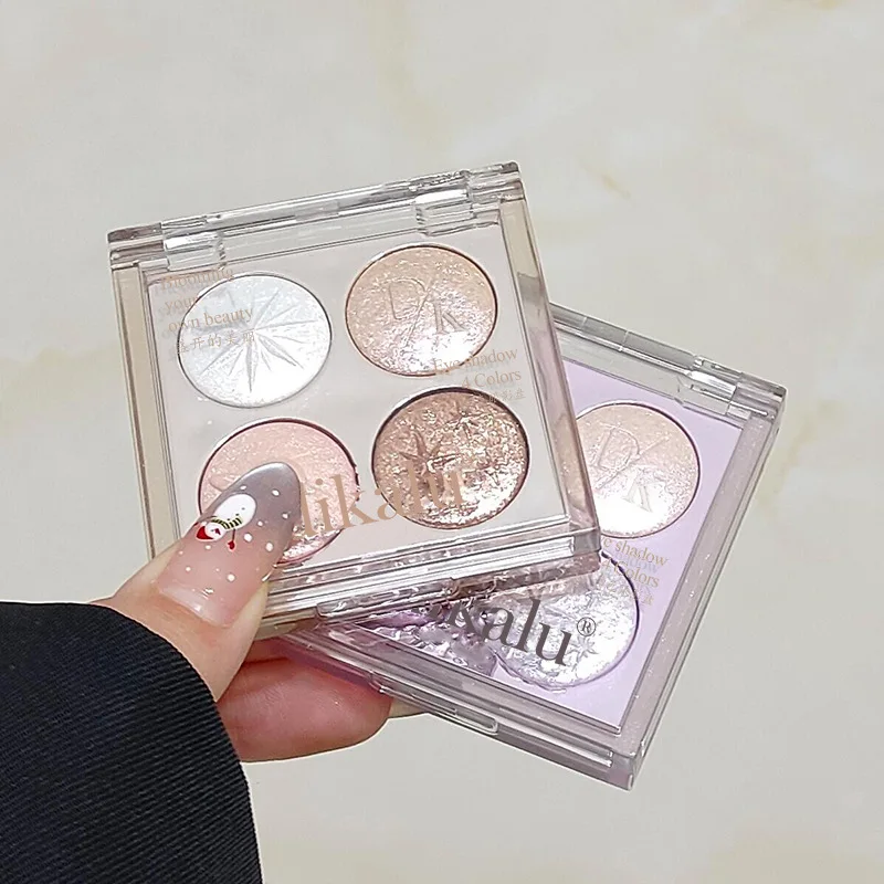 Starry Night Baked Highlighter Palette 4 Colors Aurora Violet Shift Diamond Glitter Travel Size Holiday Collection Waterproof