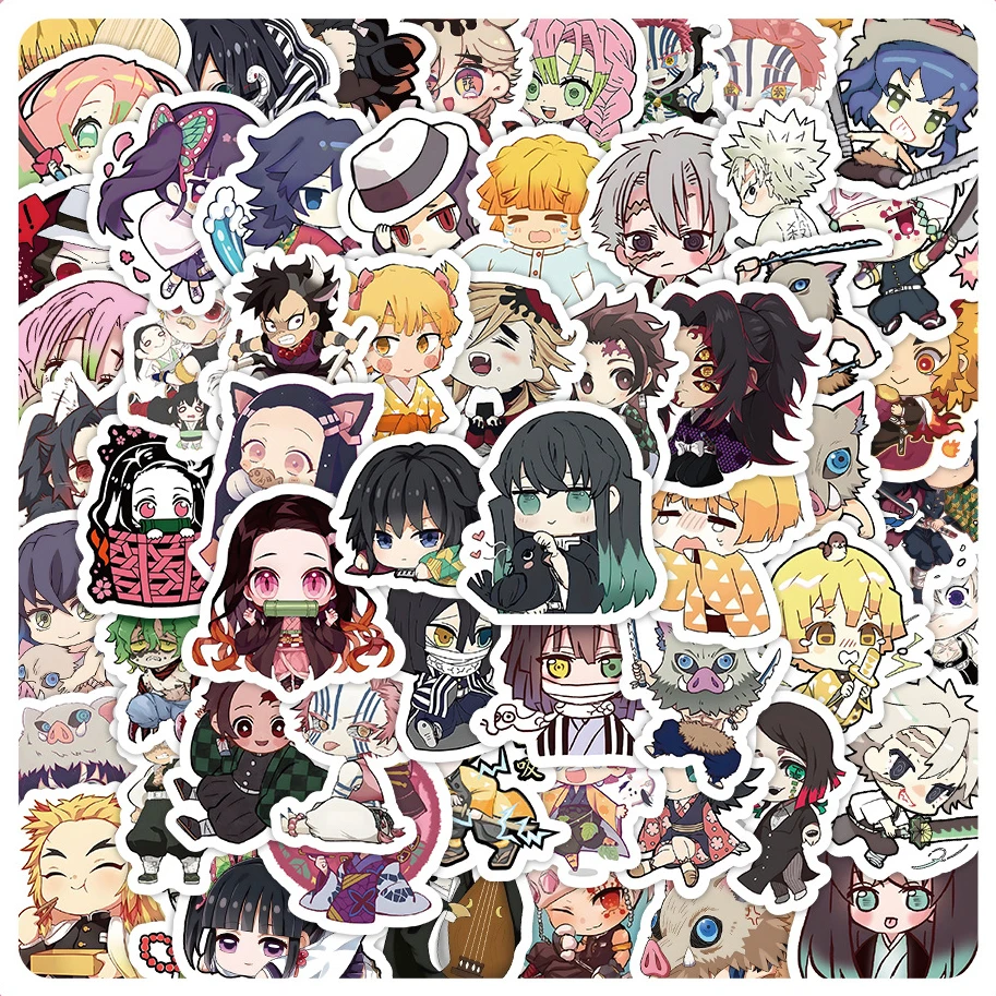 60PCS Q version Demon Slayer Kimetsu No Yaiba Stickers For Luggage Phone Case Laptop Notebook Decals Kids Gift