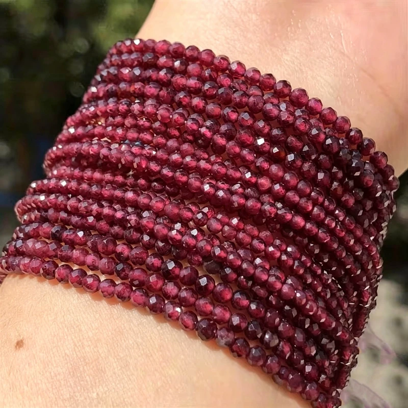2 3 4 mm natürliche rote Granat-Kristallperlen, facettierte, lose, runde Steinperlen für die Schmuckherstellung, DIY-Armband, Halskette, Ohrringe, Zubehör – Detail 4