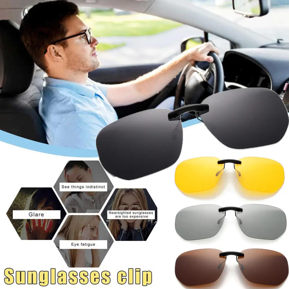 KLASSNUM Men Driving Clip On Sunglasses for Myopia Eyeglasses Polarized Women Square Night Vision Fishing UV400 Sun Glasses