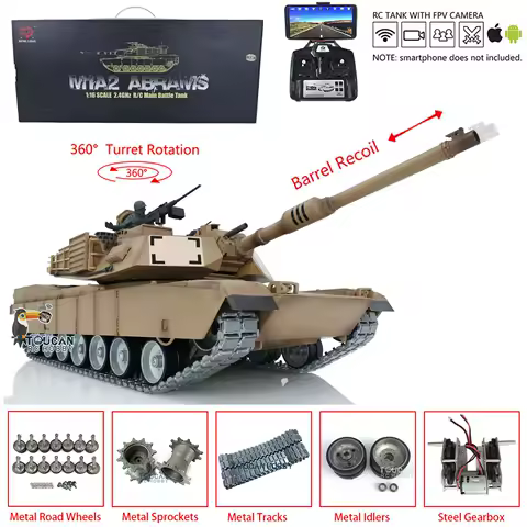 Toys 1/16 Heng Long RC Tank 7.0 Abrams FPV 3918 360° Turret Barrel Recoil Remote Control Battle Tank Customize Panzer Model