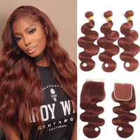 12A Bundles Human Hair with Closure Reddish Brown Human Hair Body Wave Bundles #33 Bundles with Closure Human Hair For Women