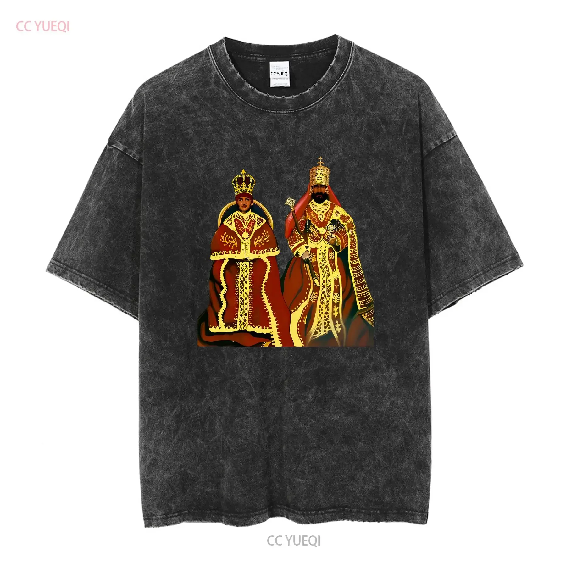 Haile Selassie I Empress Menen Coronation T Shirt long or short sleeves vintage Washed streetwear Breathable Stretched Casual