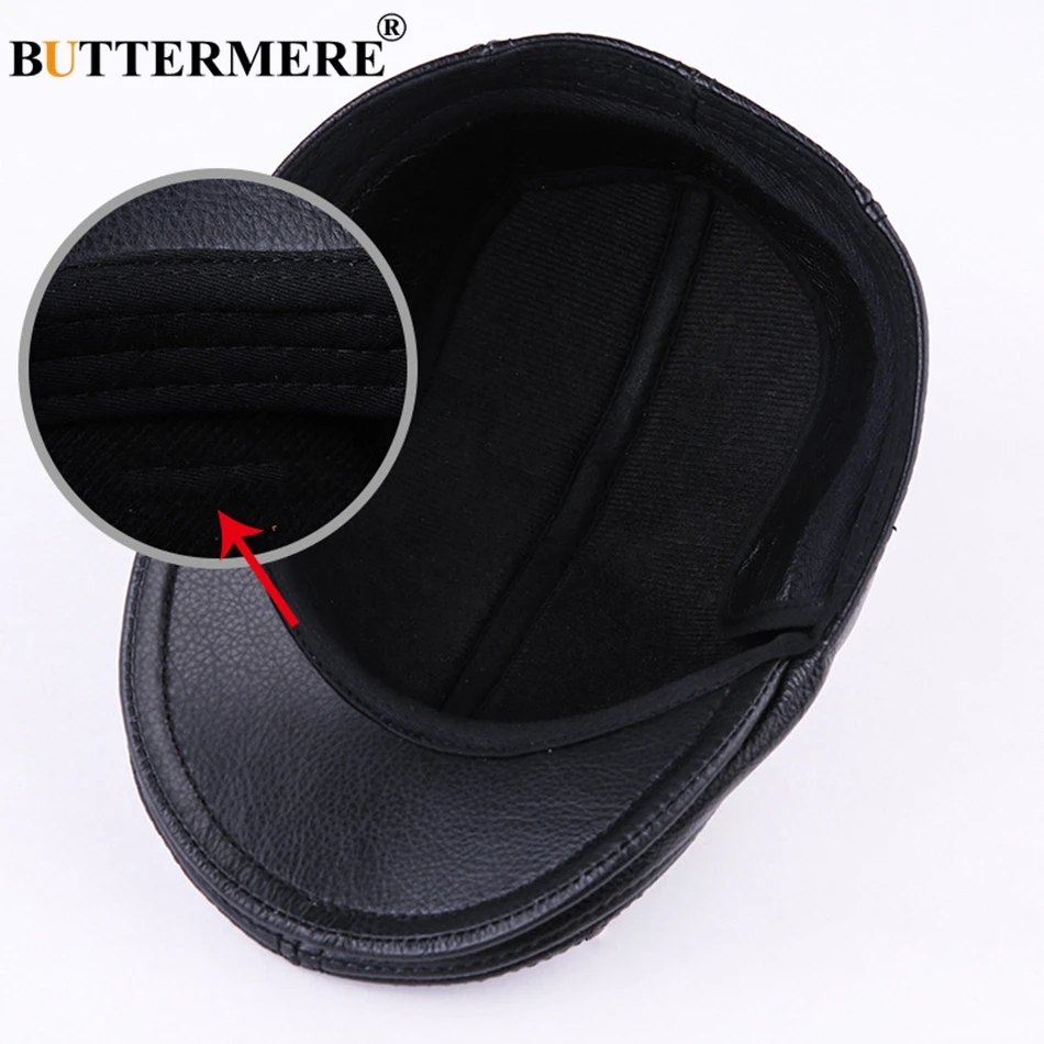 BUTTERMERE berretti piatti da uomo in vera pelle cappelli a becco d\'anatra berretti paraorecchie cappellini da uomo Casual neri cappellini da guida