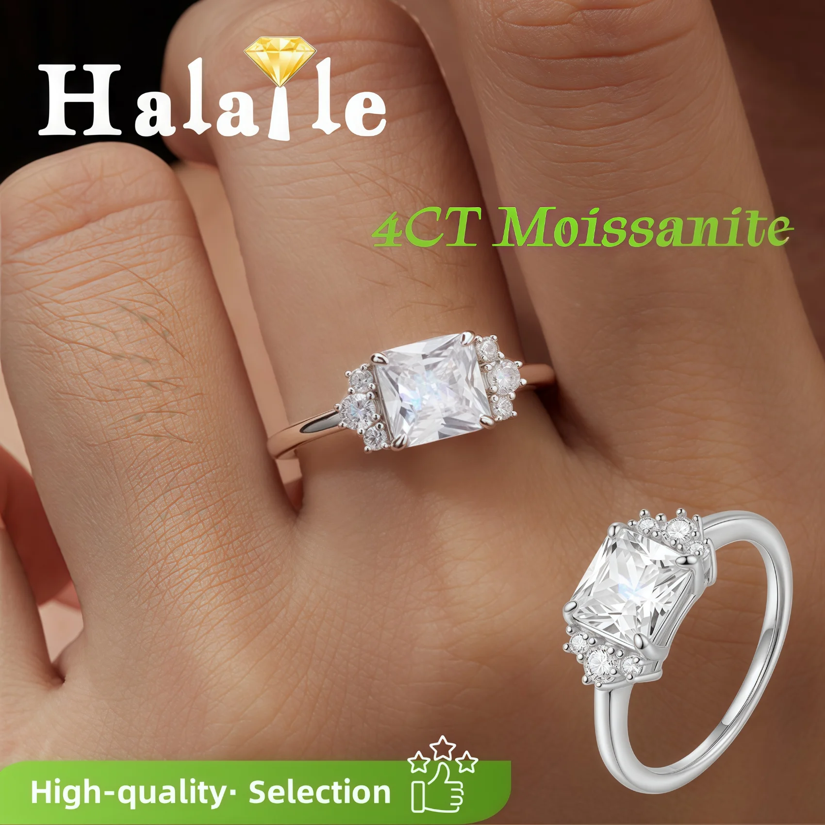 

Halaile 7*7mm 2ct Princess Cut Moissanite Ring For Women 925 Silver Certification Wedding Engagement Ring Fine Jewelry