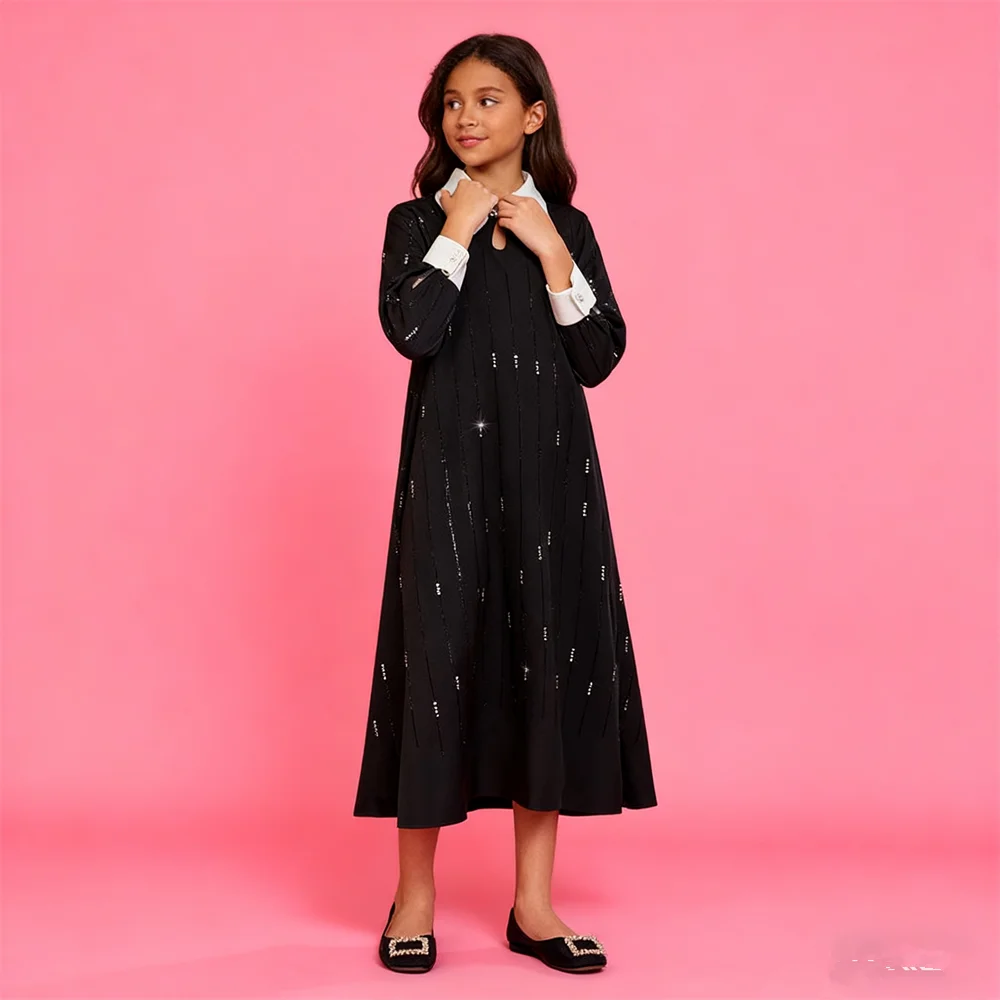 

Элегантное черное вечернее платье с абайями для девочек, мусульманское вечернее платье с бриллиантами, Дубайский кафтан, Ид Джеллаба, Турция, кафтан, халат в Саудовской Аравии, марокканское платье