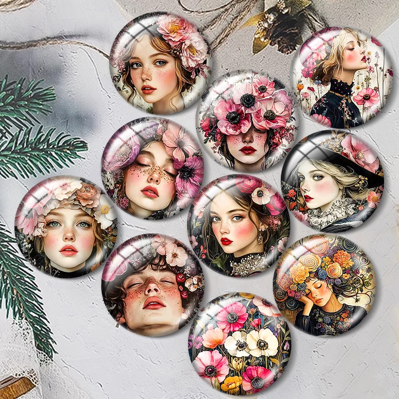 

Леди и цветы 12/18/20/25 мм стеклянный браслет-кабошон кулон кольца для ювелирных изделий демо-серьги назад Изготовление выводов