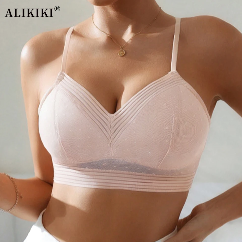 

Sexy U Shaped Backless Polka Dot Mesh Bralette Women Bra Wirefree Beautiful Back Brassiere Thin Invisible Bra Low Back Underwear