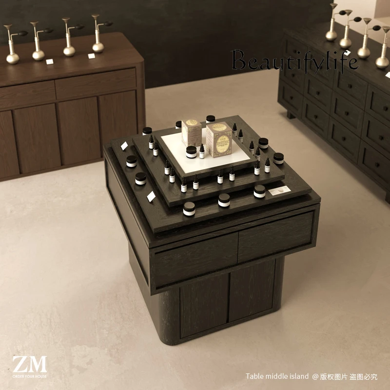 Wenxiangtai Aromatherapy Display Cabinet Beauty Salon Nakajima Terrace Product Display Cabinet Simple Black Wood