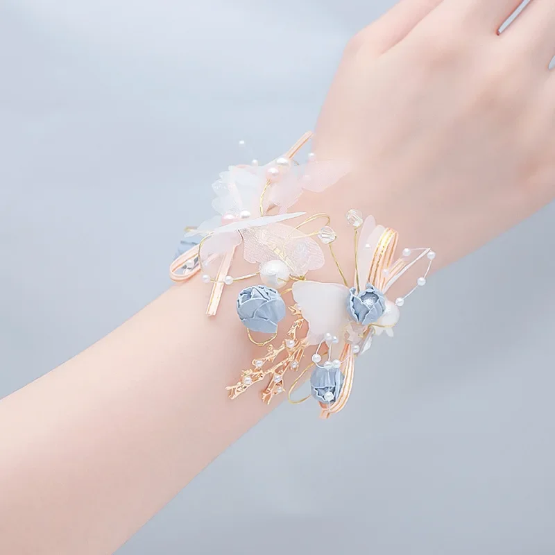 Handmade Beautiful Princess Bracelet Pearl Crystal Hand Flowers for Wedding Bridal Dancing Party Decor Bridal Prom Jewelry