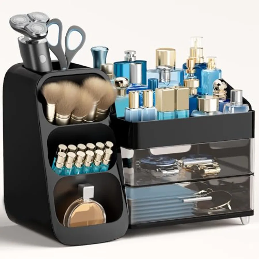 Organizador de Maquillaje con Soporte para Brochas, Organizador de Plástico para Baño, Organizador de Colonia para Hombres, Fácil de Guardar, para Labiales