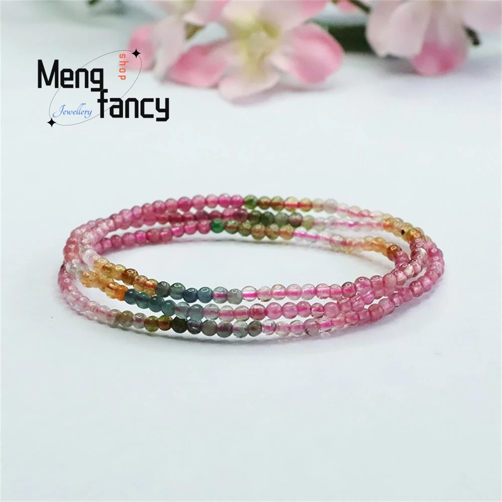 Natural Rainbow Tourmaline Exquisite Elegant Charm High-grade Multi Loop Brazilian Old Pit Ice Transparent Bracelet Fine Jewelry