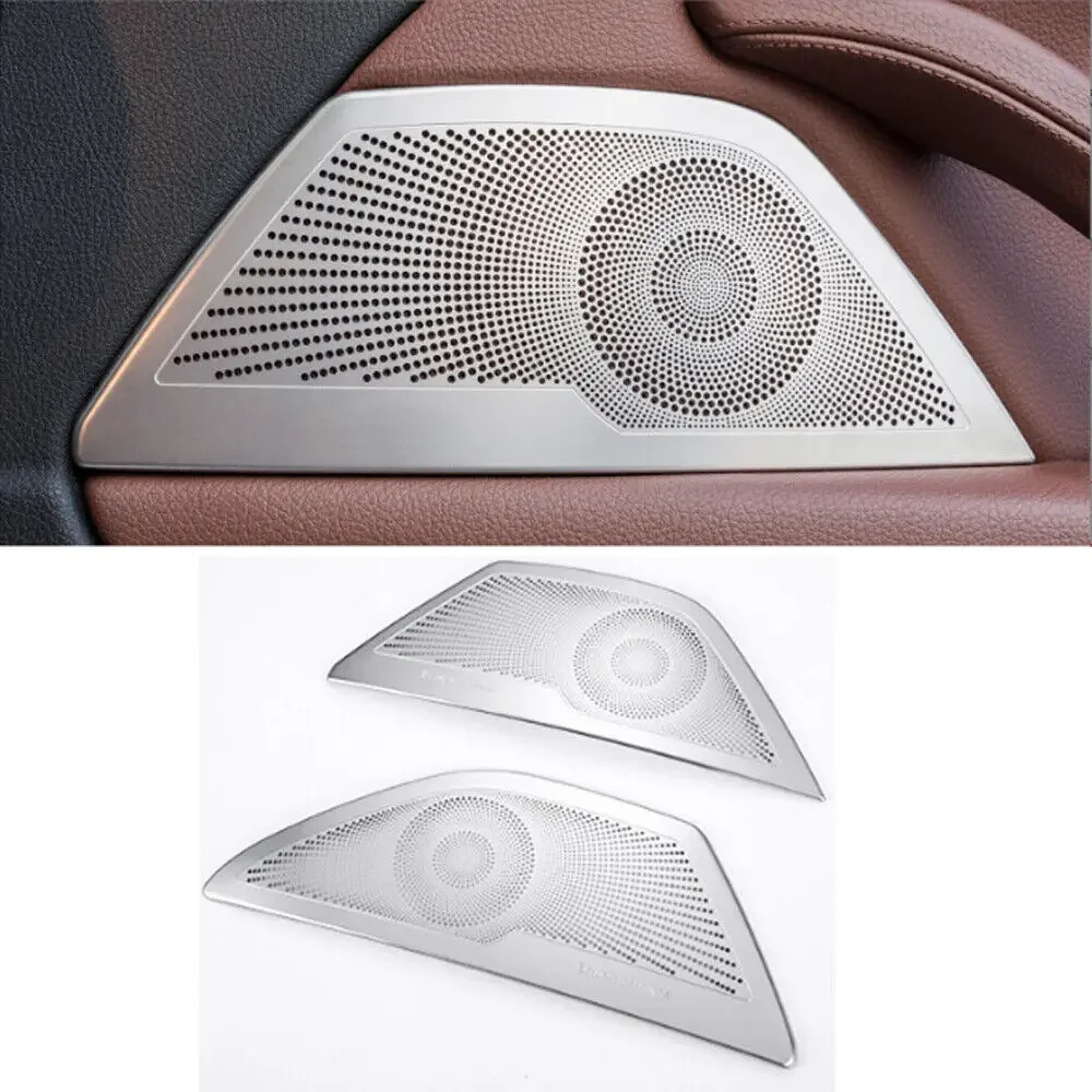 LHD Silver 2 Piece Car Front Door Audio Midrange Speaker Stereo Cover Decoration For BMW 5 Series F10 F11 2010-2017