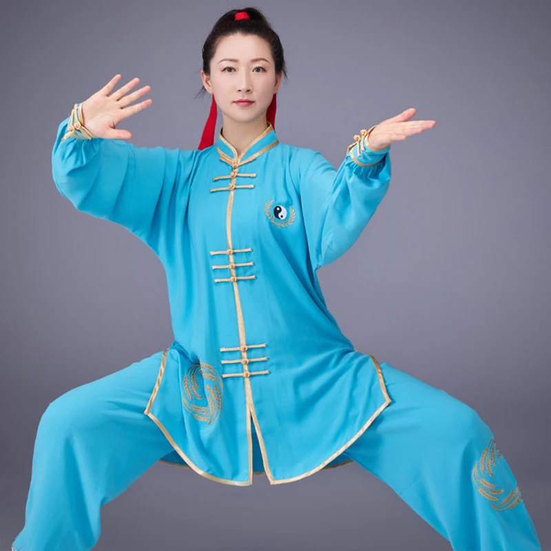 Long Sleeves Wholesale Chinese Men Women Kung Fu Suits Embroidered Golden Dragon Tai Chi Martial Art Uniform Clothing Set