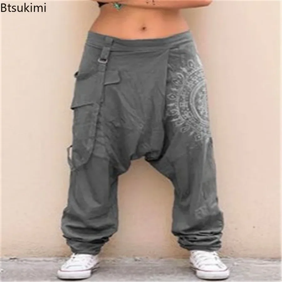 Damskie spodnie haremki z niskim stanem i obniżonym krokiem, vintage nadruk, luźne, szerokie nogawki, styl hip-hop, casualowe, spodnie z krzyżowym krojem, 2026 — zdjęcie 5