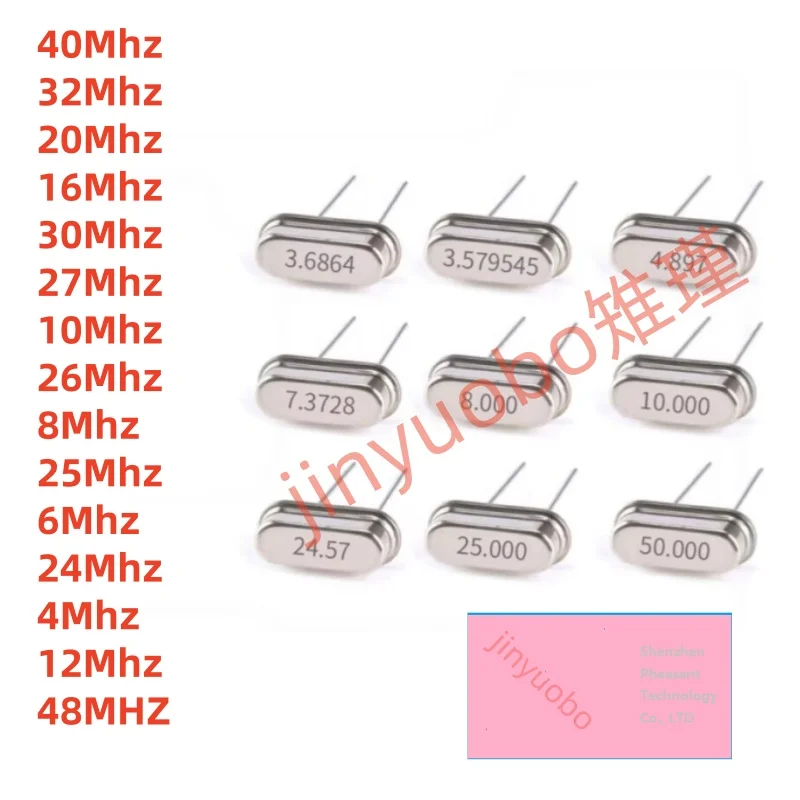 (50piece) HC-49S 4Mhz 6Mhz 8Mhz 10Mhz 12Mhz 16Mhz 20Mhz 24Mhz 25Mhz 26Mhz 27Mhz 30Mhz 32Mhz 40Mhz 48Mhz Crystal Oscillation DIP2