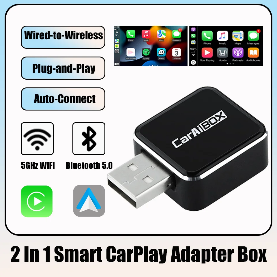 

New 2In1 Mini CarPlay ai Box Wireless CarPlay and Android Auto Plug & Play Universal Suitable for BMW Audi Toyota Kia Nissan