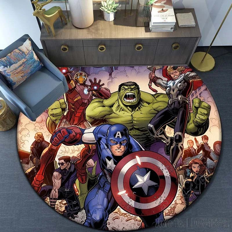 The Avengers HD-gedruckter runder Teppich, 120 cm, Krabbelspiel, rutschfeste Bodenmatte für Kinderteppich, Wohnzimmerdekoration