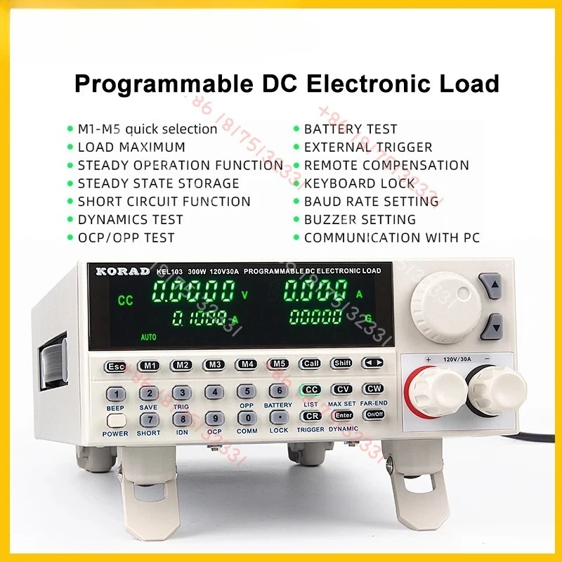KUAIQU KEL103 KEL102 Programmable DC Electronic Load 150W/300W Adjustable 120V 30A Digital Control Tester RS-232 USB Connect
