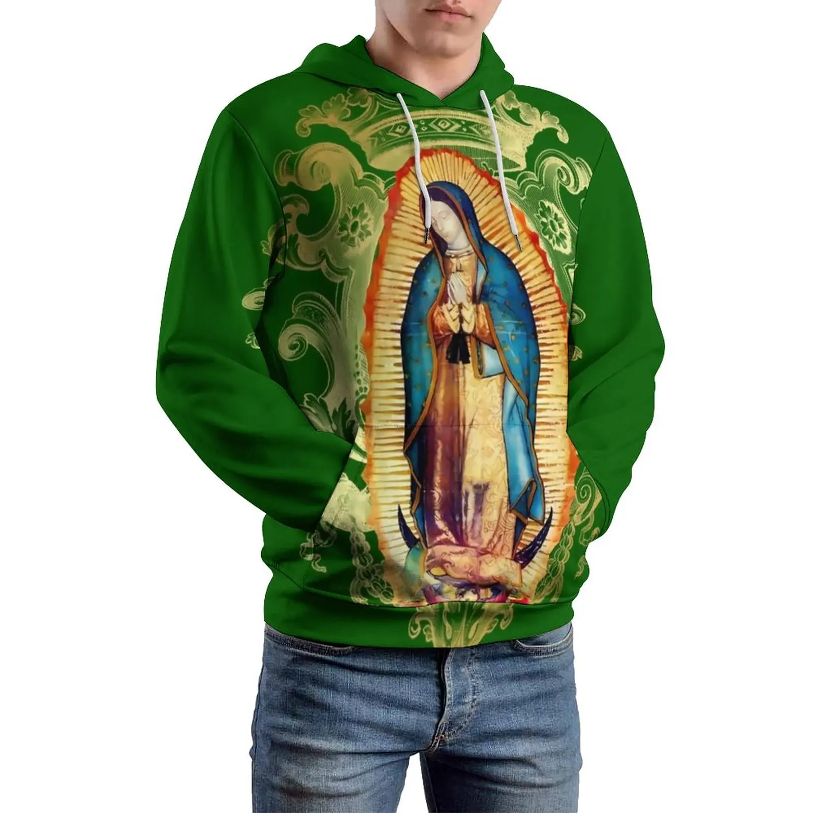 Virgin Mary Mexico Casual Hoodies Our Lady of Guadalupe Loose Hoodie Man Long-Sleeve Aesthetic Graphic Top Birthday Present