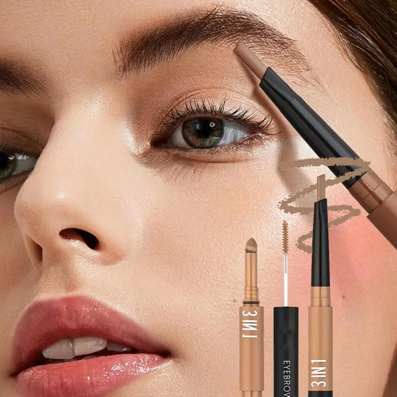 Lápiz para cejas, lápiz para cejas de doble cabezal Natural 3 en 1, resistente al agua, accesorios de maquillaje de larga duración, herramienta para cejas de punta fina