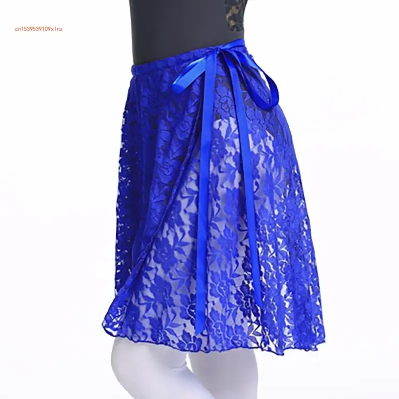 Sheer Flower Lace Wrap Skirt for Ballet Adjustable Waist Tie Elegant Dance Skirt