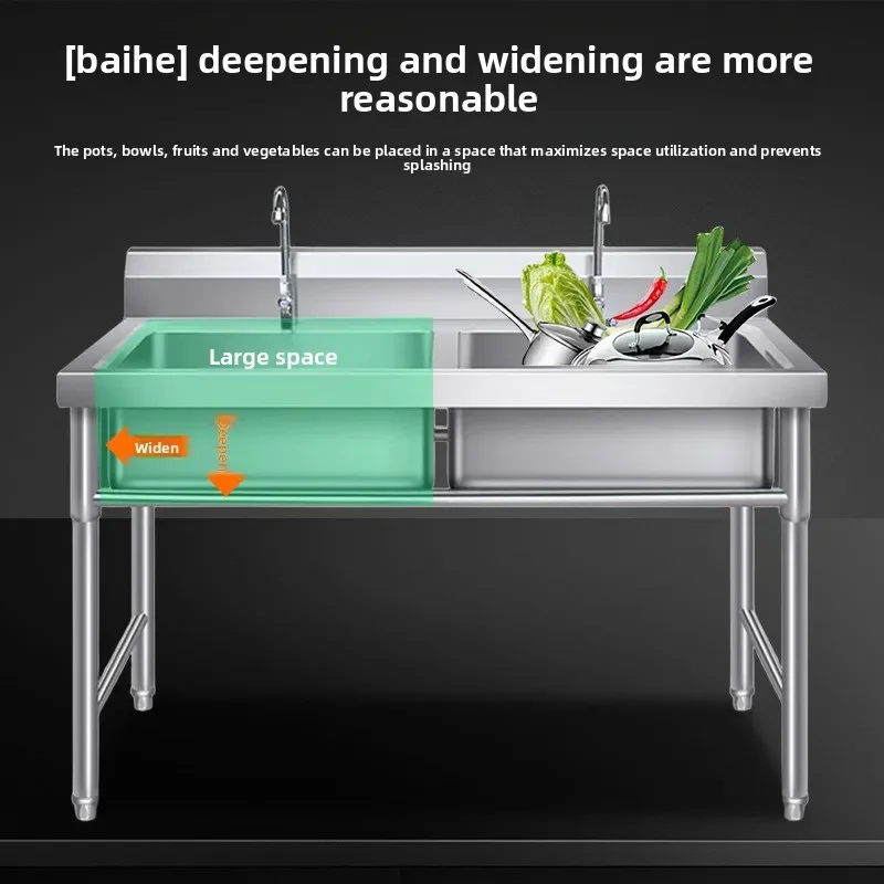Stainless Steel Sink 304 Single Double Bowl Stand Kitchen Utility Commercial Wash Basin Kitchen Items Stainless Steel Sink
