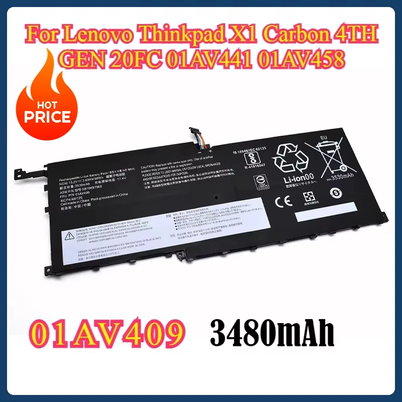 Laptop Battery 01AV409 01AV457 For Lenovo Thinkpad X1 Carbon 4TH GEN 20FC 00HW029 01AV438 01AV440 410 SB10F46466 01AV441 01AV458