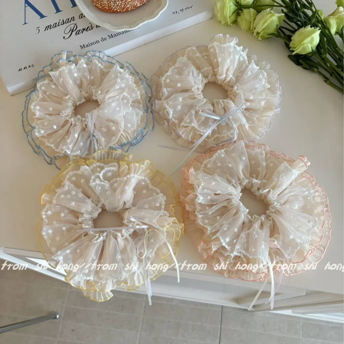 2025 Mädchen süße Polka Dot Spitze Rock Haarband Stirnband übergroße Mesh Dickdarm Ring Licht Luxus Mode Haar Seil Frau