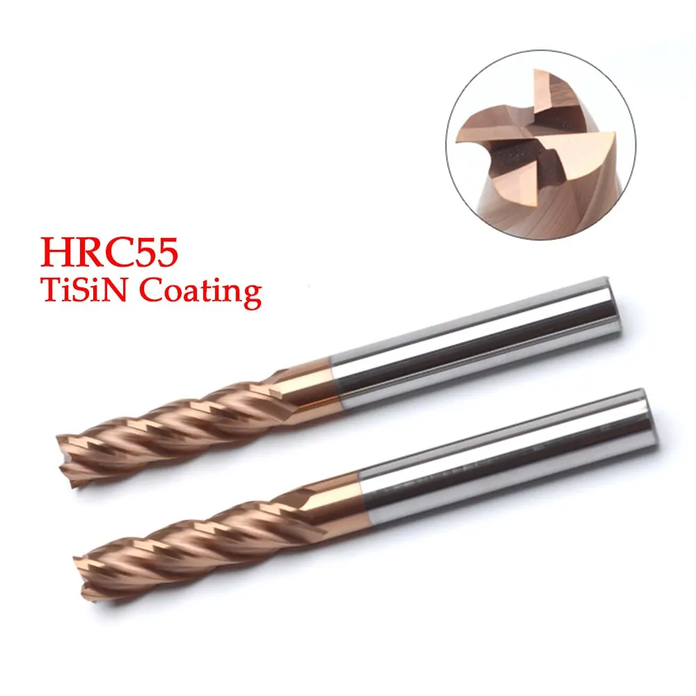 HRC55 Carbide 4 Flutes End Mill Milling Cutter Alloy Coating Tungsten Steel Endmills Cutting Tool CNC Machining