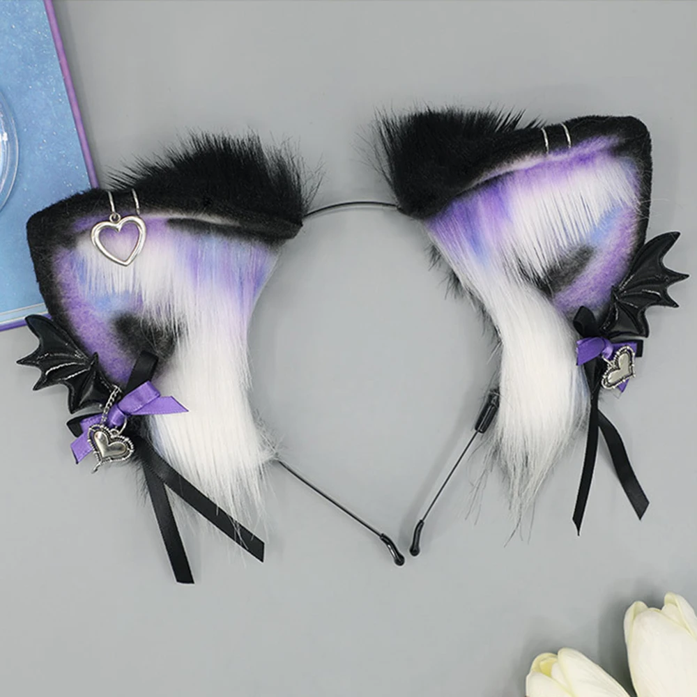 

Halloween Gothic Style Headband Simulation Plush Cat Ear Hairband Bat Wings Hair Hoop Cosplay Hair Accessories Dress Up Prop