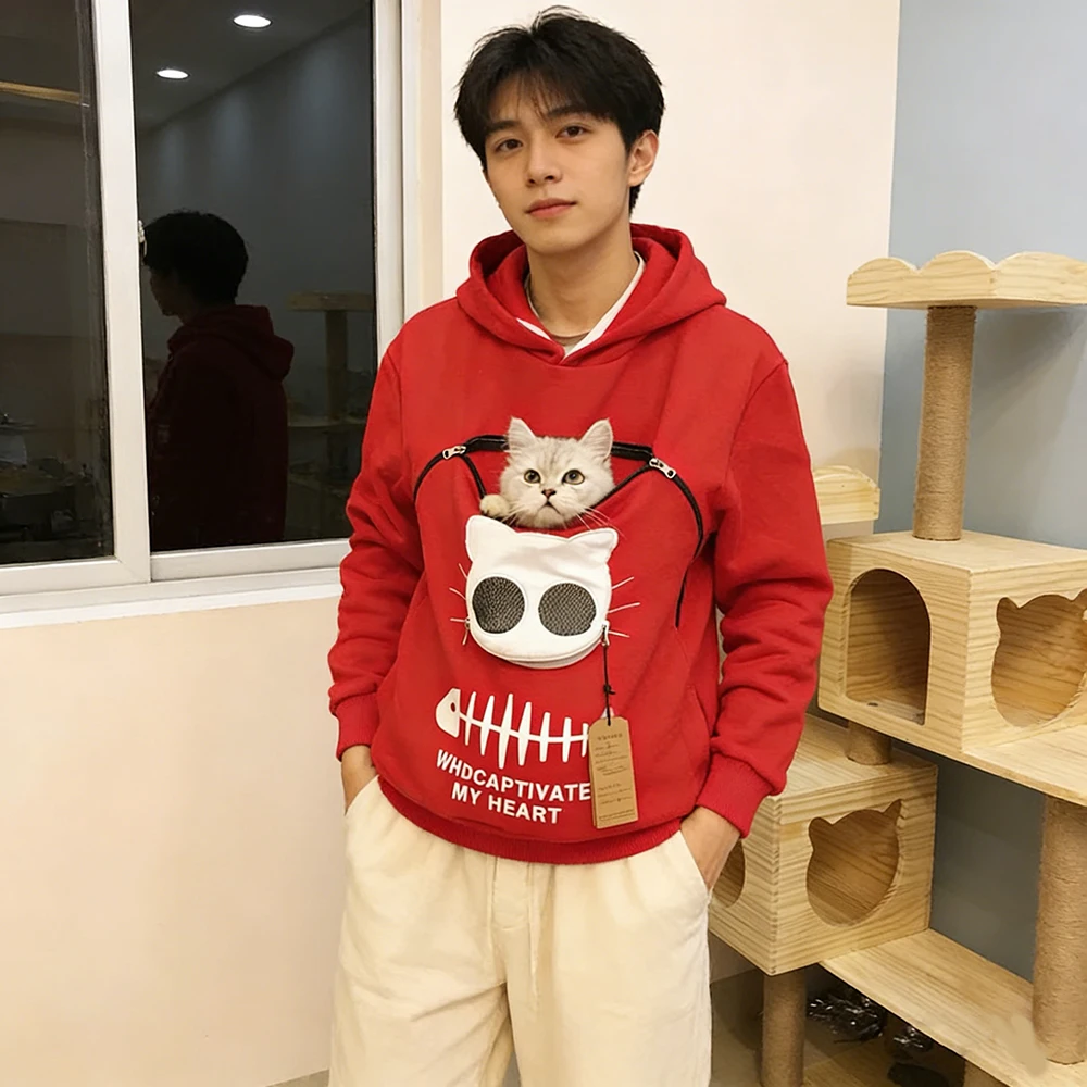 

Cat Lovers Hoodie Unisex Paw Pattern Pocket Sweatshirt Soft Fabric Large Size Cat Walking Wearable Hoodie For Daily Use